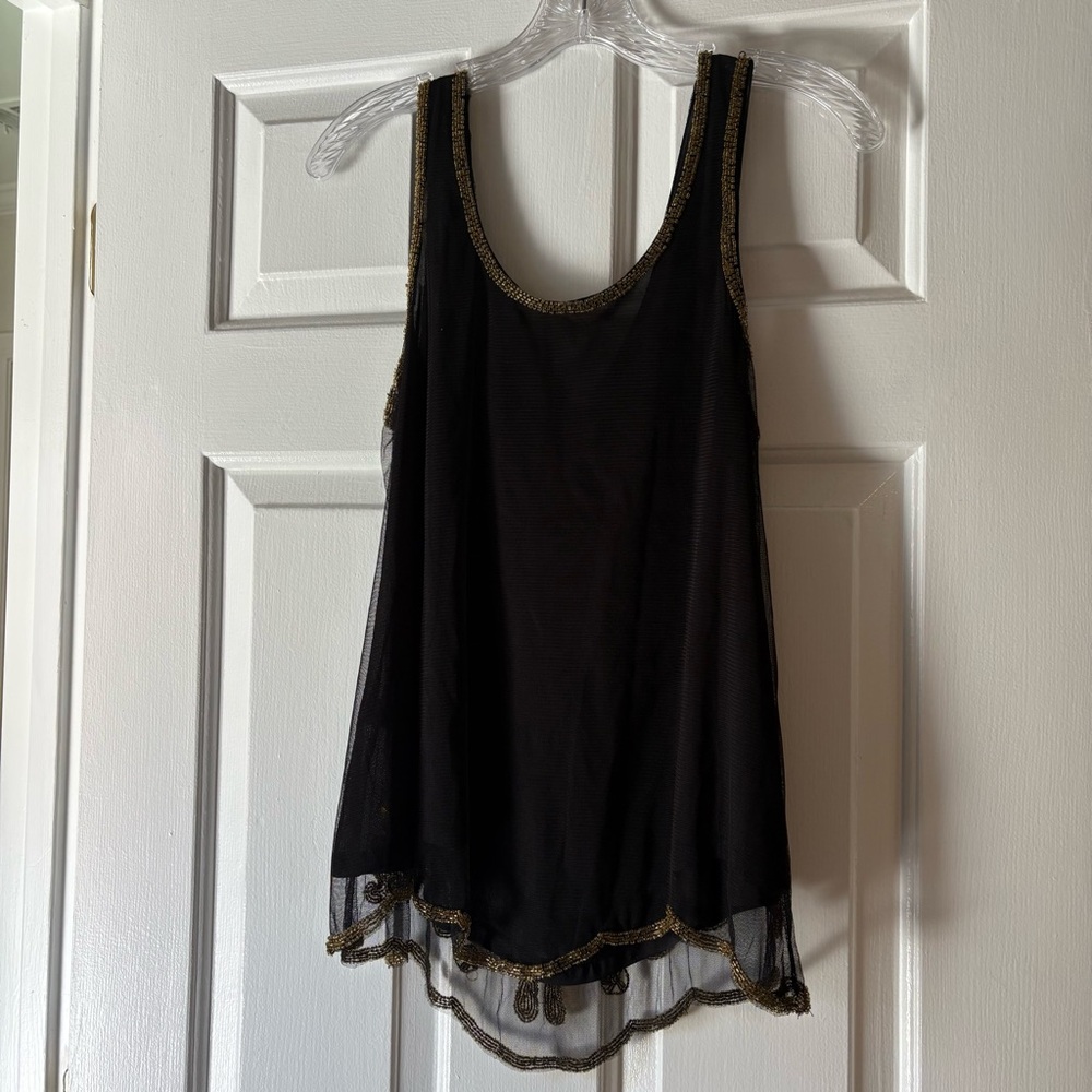 Boston Proper black and bronze gold beaded tank size XS - Picture 6 of 6